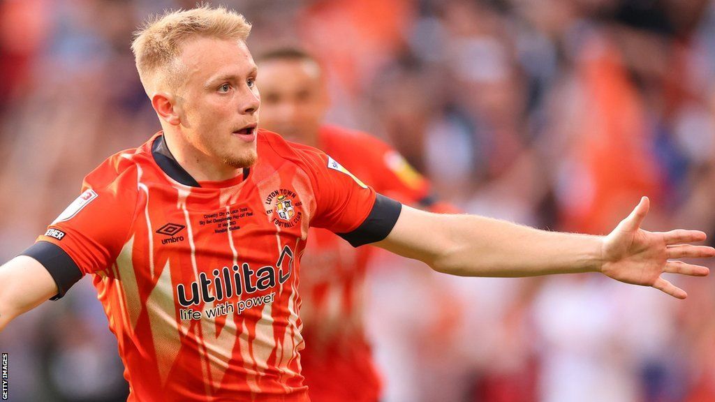 Joe Taylor celebrates for Luton Town