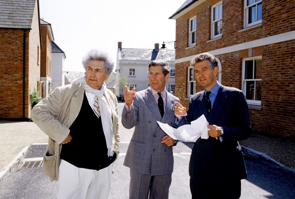 Charles, known for his public views on architecture, at his Poundbury village development in Dorset in 1999