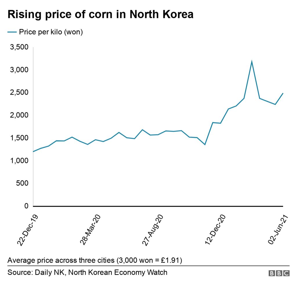 Chart shows the rising price of corn in North Korea