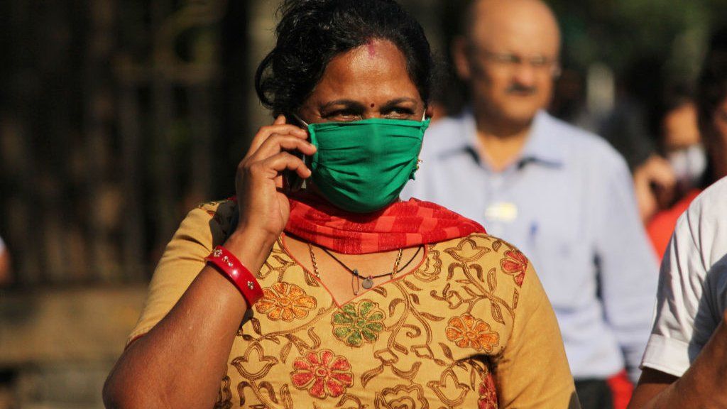 Woman in India wearing mask
