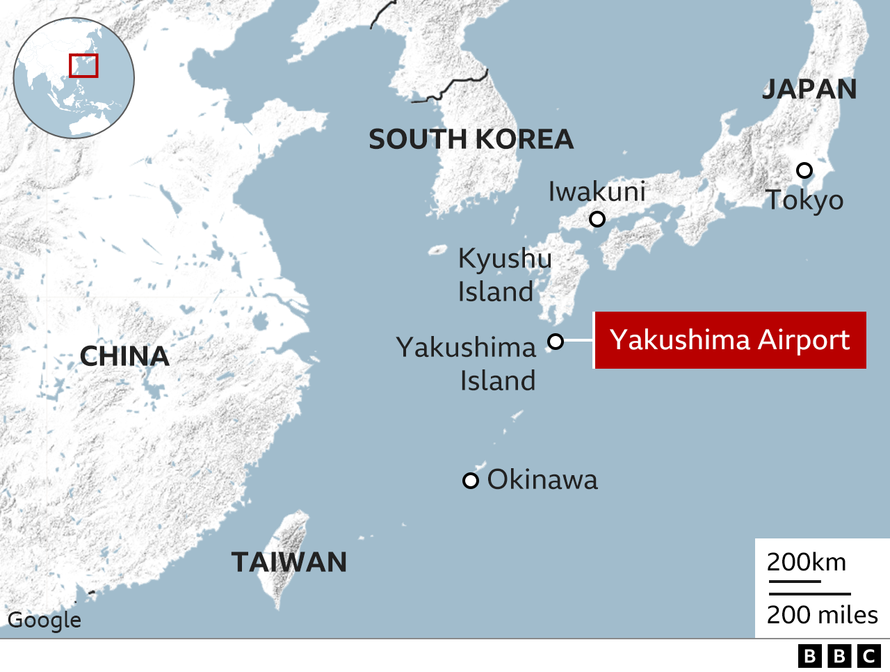 Map showing the plane crash site of Japan's Yakushima Island