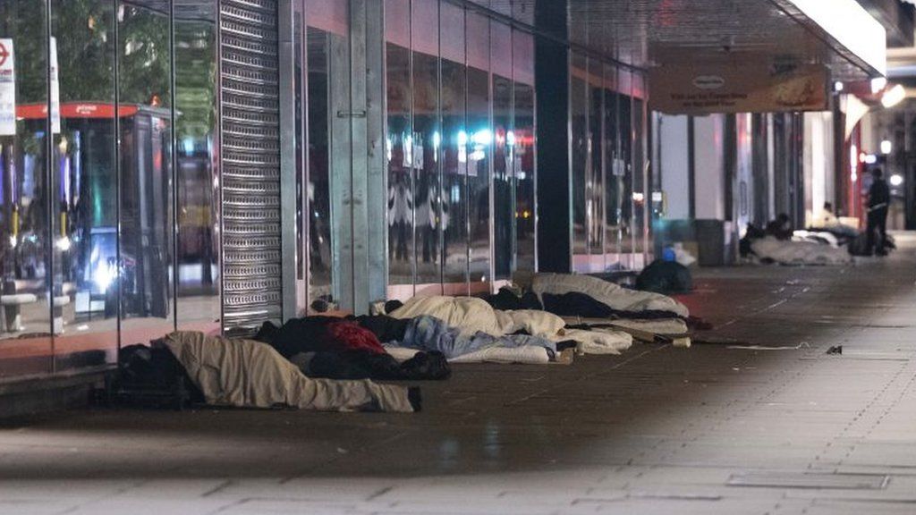 Rough sleepers on a street in London