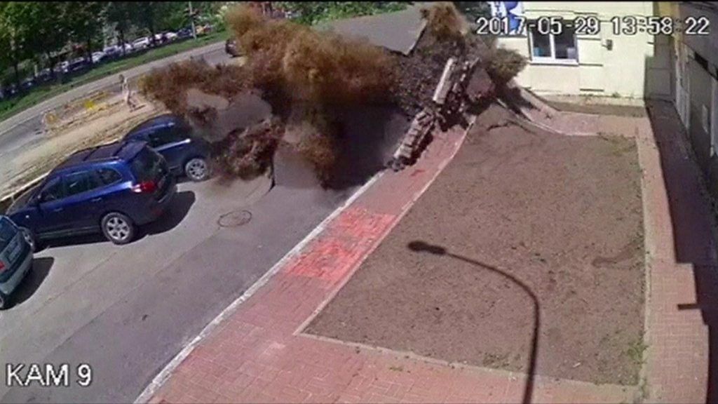 Moment underground water pipe explodes