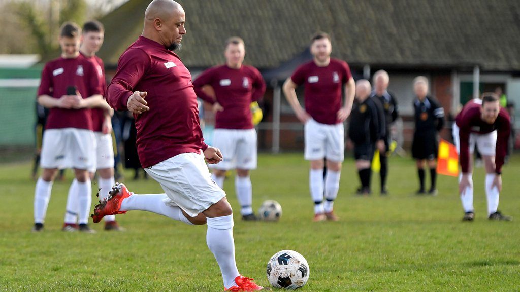 Roberto Carlos scores for Shropshire pub team Bull In The Barne FC