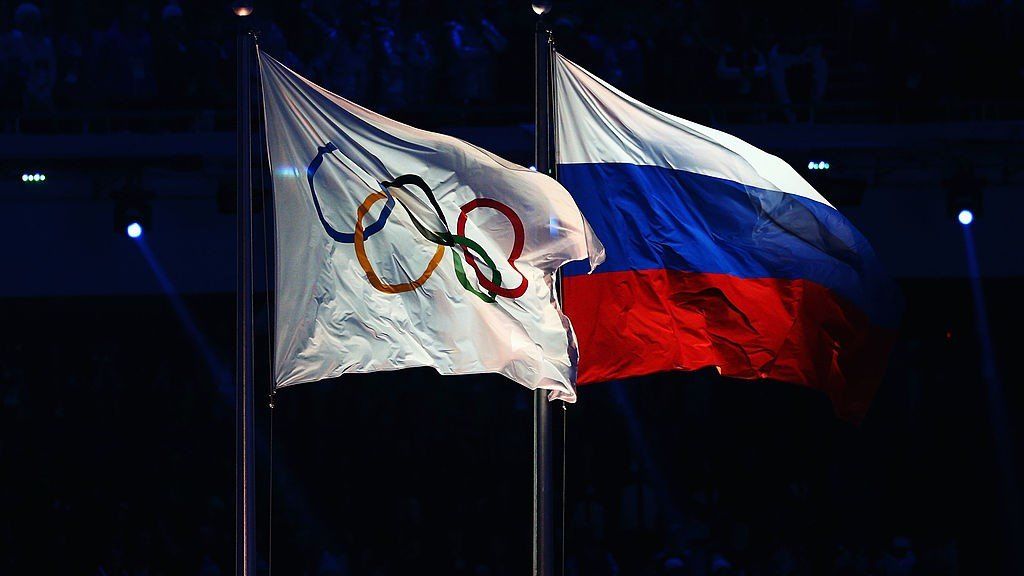 The Olympic flag and Russia flag