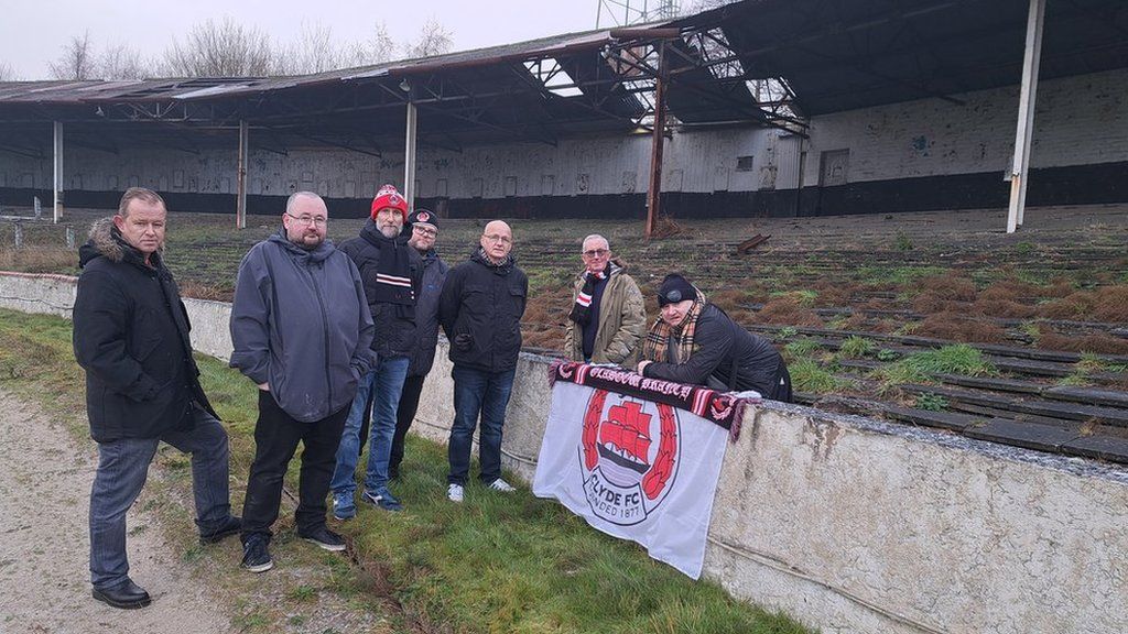 Members of Clyde FC Supporters Glasgow Branch at Shawfield Stadium