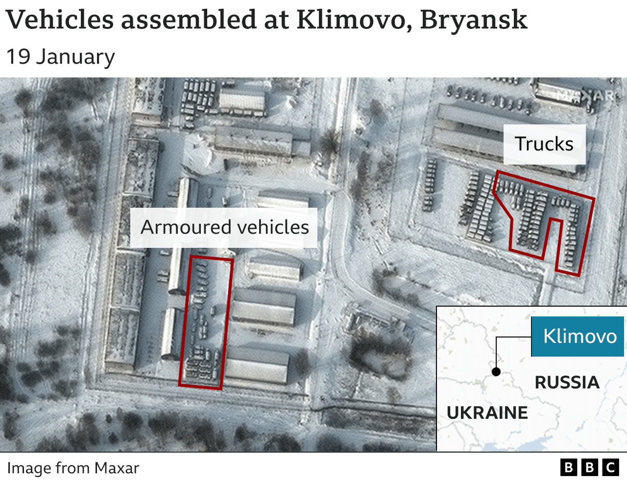 Satellite image showing vehicles in Klimovo