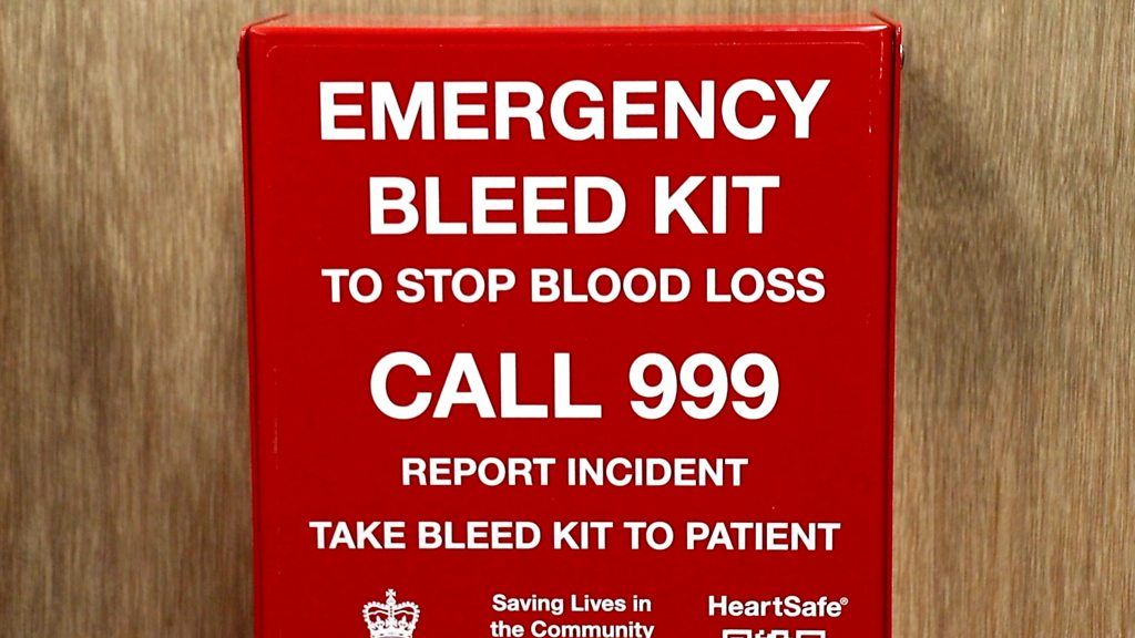 Bleed kit box showing instructions for dialling 999
