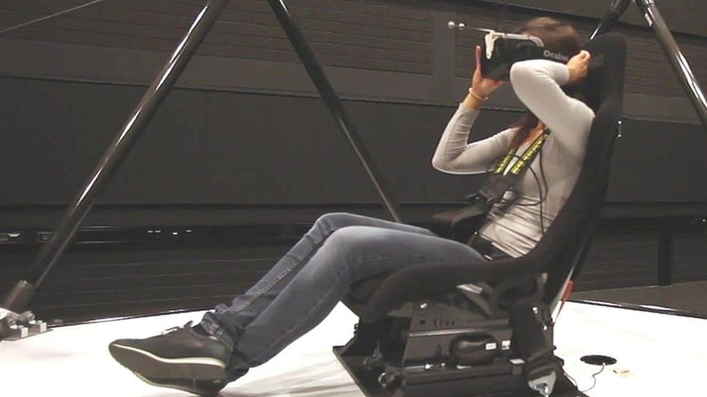 A person in a virtual reality simulator