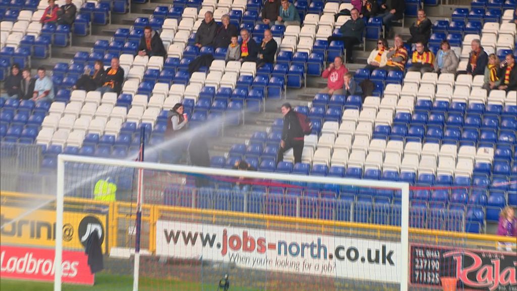 Sprinklers splash Partick Thistle supporters at Inverness BBC Sport