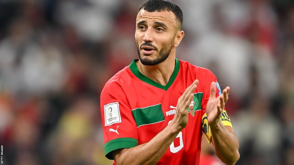 Romain Saiss in action for Morocco at the 2022 World Cup in Qatar