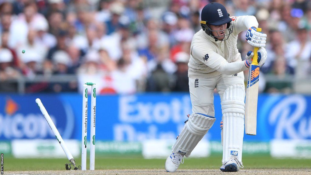England's Jason Roy is bowled during the fourth Ashes Test against Australia in 2019