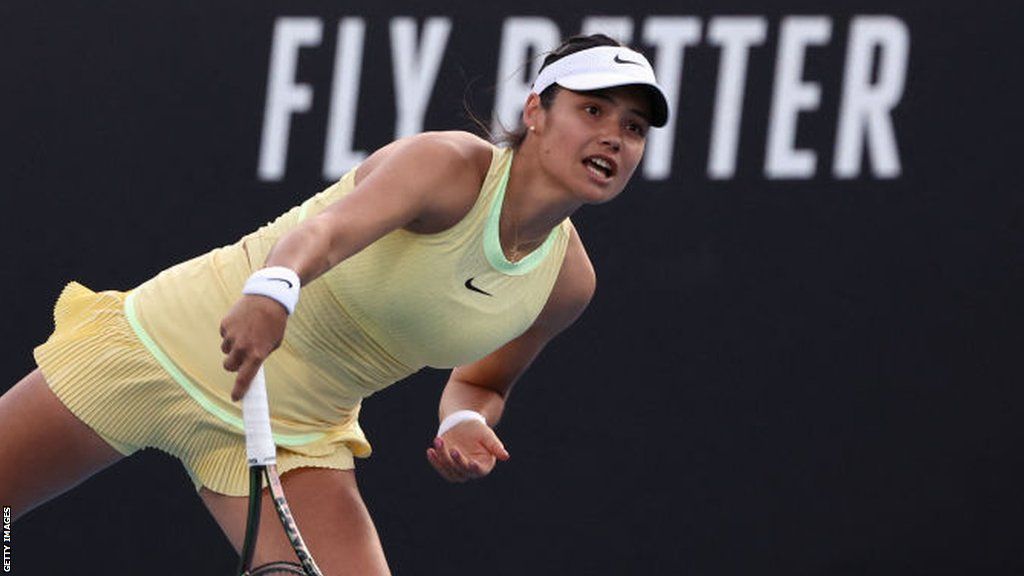 Emma Raducanu serves during her win at the 2024 Australian Open