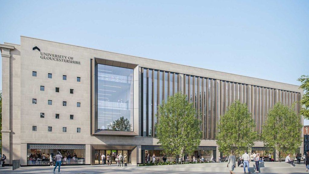 An artists impression of the exterior of the new University of Gloucestershire campus in Gloucester, which is currently being built