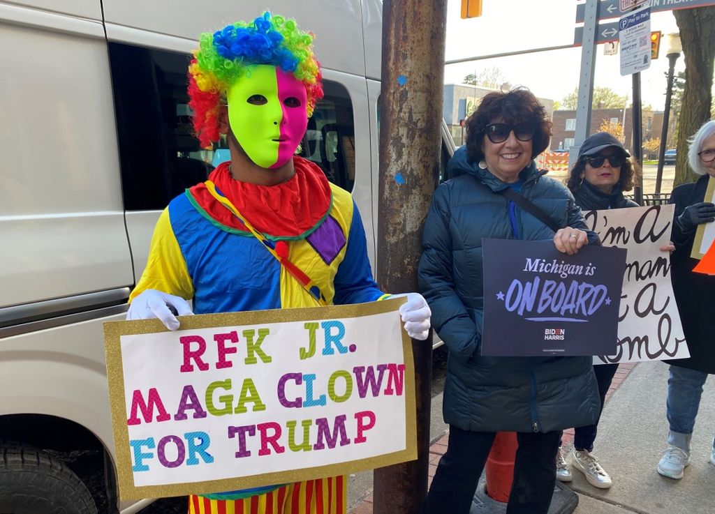 Democratic protesters outside Mr Kennedy's comedy fundraiser