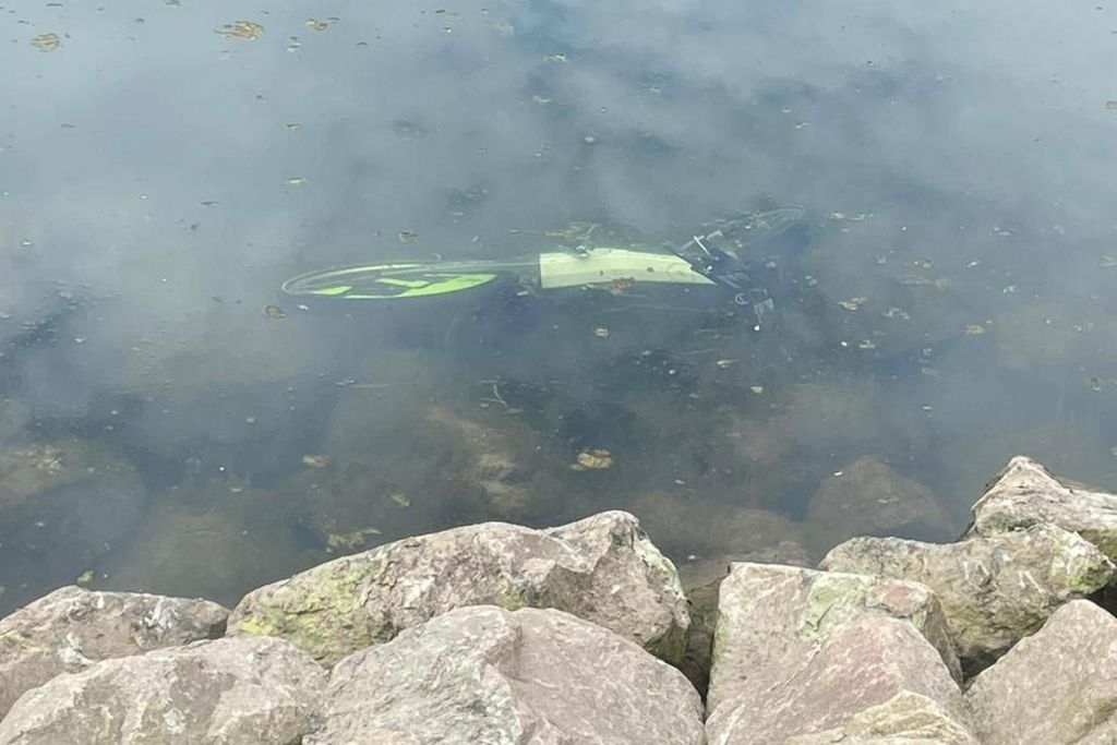 An e-bike dumped in water