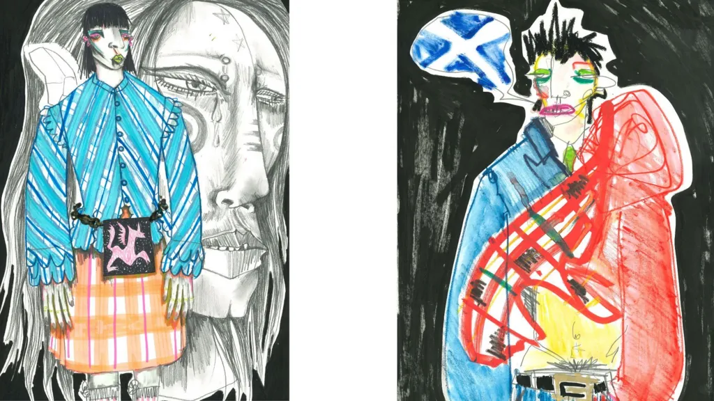 Drawings of designs for Charles Jeffrey's Thistle collection.