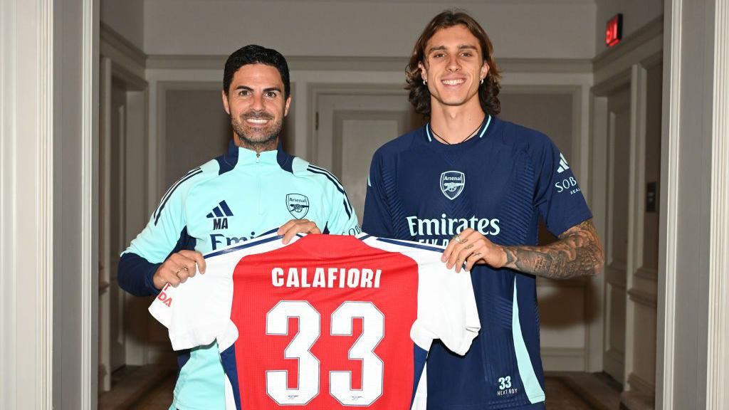 Mikel Arteta and Riccardo Calafiori