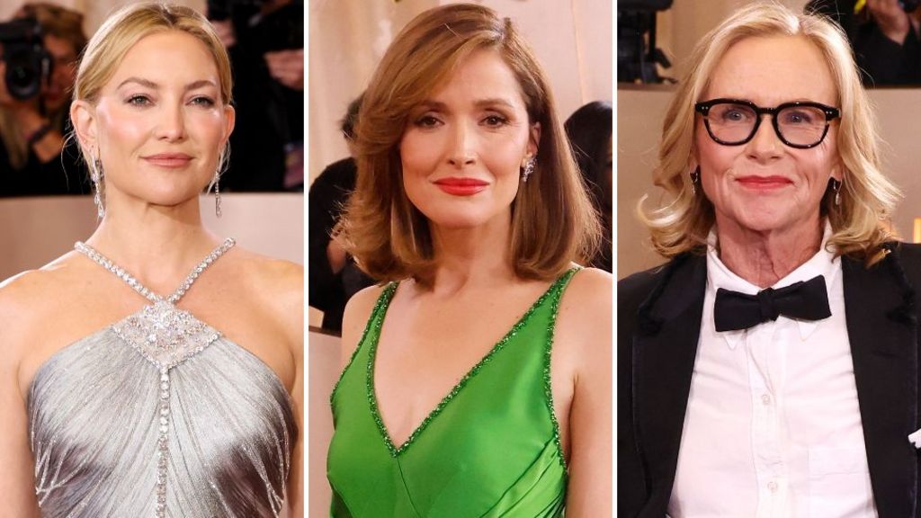Left to right: Kate Hudson, Rose Byrne and Amy Madigan all seen at the Golden Globes