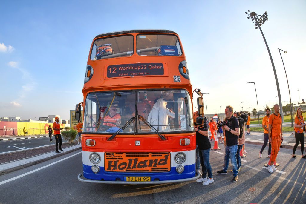 The Netherlands' fans' double-decker bus in Qatar