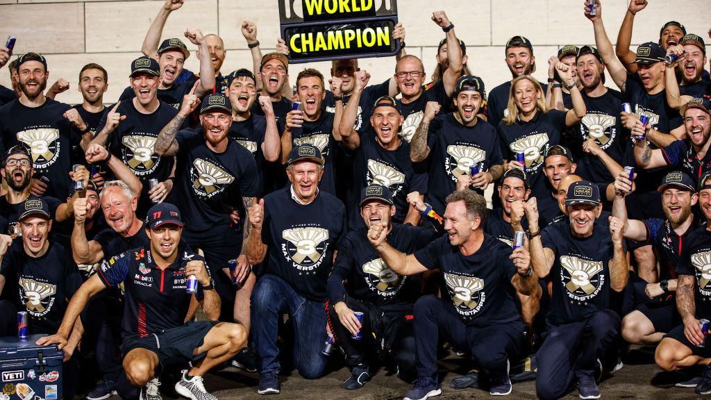 Red Bull celebrate Max Verstappen winning the drivers' championship in 2023 