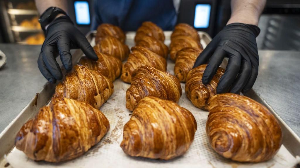 Croissants on a tray