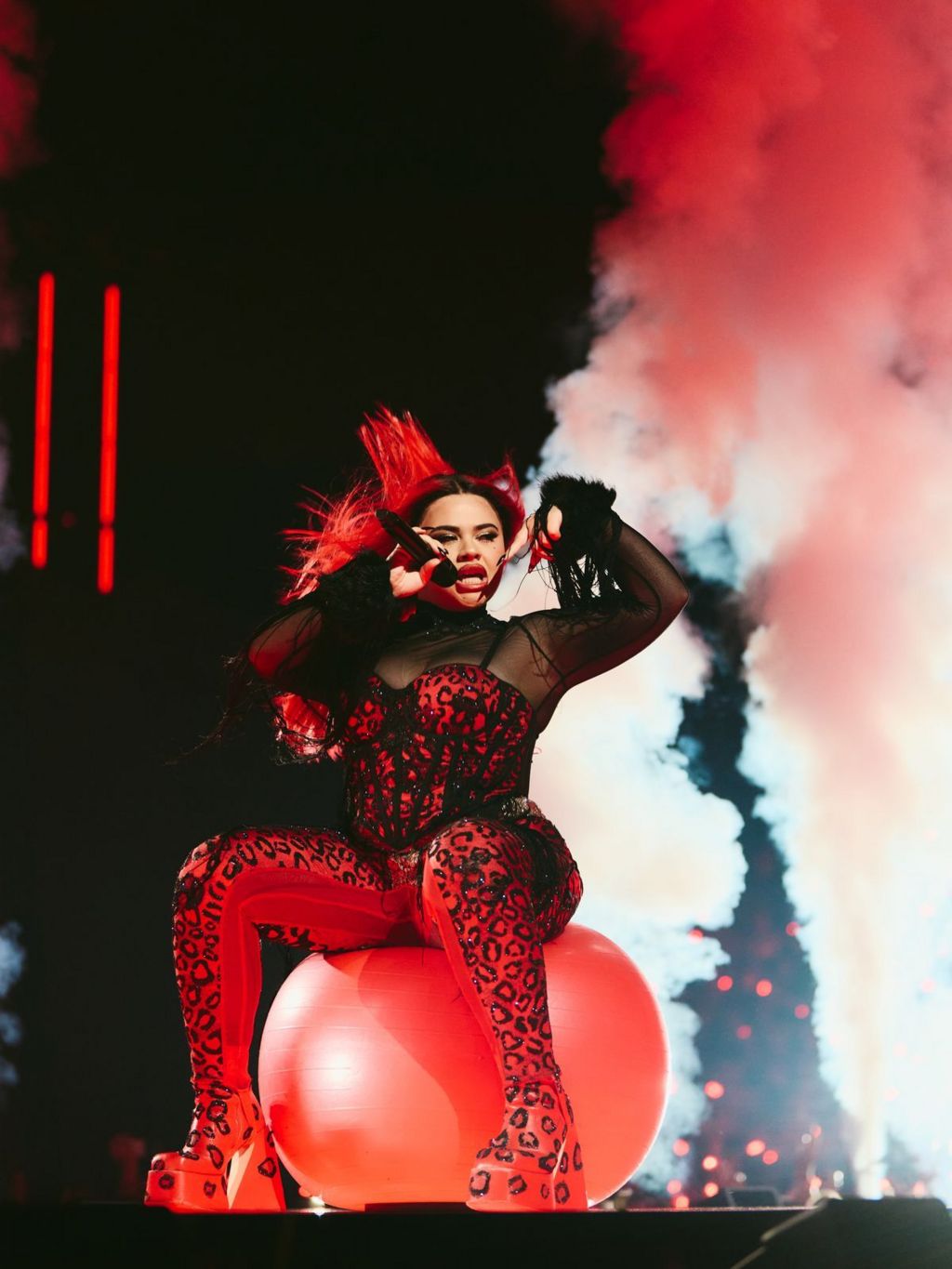 Miriana Conte ended her performance bouncing on a medicine ball