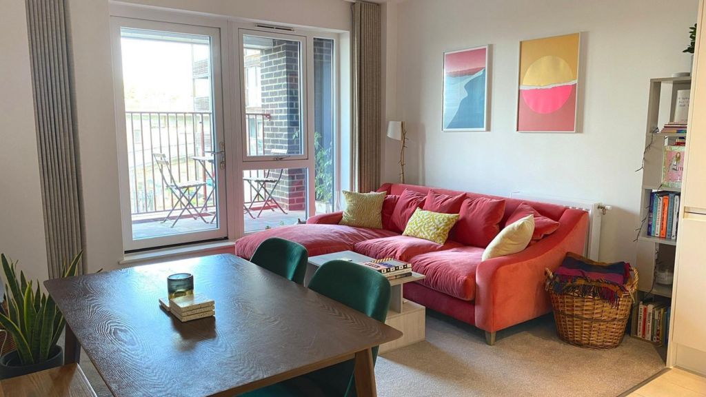 A landscape photo of the living room of Beth's one-bed flat