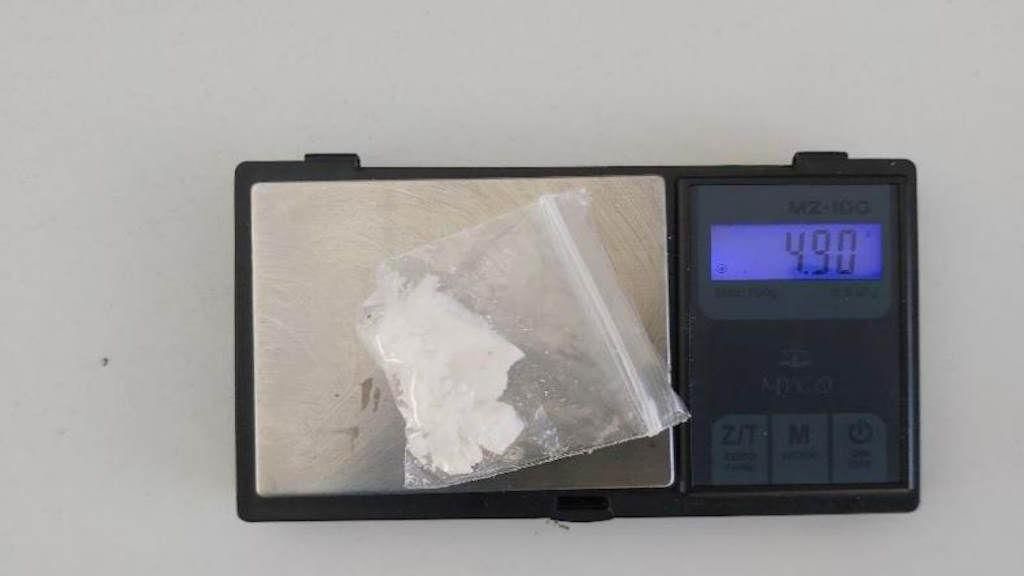Class A drug in a plastic bag on a weighing scale
