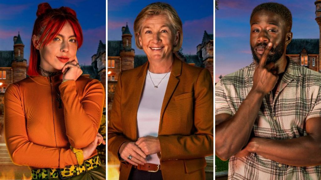 Traitors contestants Jessie, Amanda and Ross pictured in front of Ardross Castle in Inverness