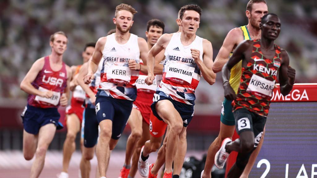 Josh Kerr and Jake Wightman of Team Great Britain compete in the Men's 1500m Final on day fifteen of the Tokyo 2020 Olympic Games at Olympic Stadium