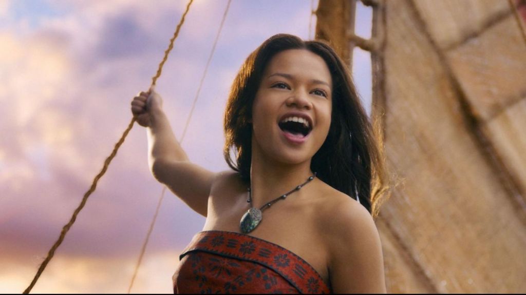 Catherine Laga'aia on a sailing boat as Moana