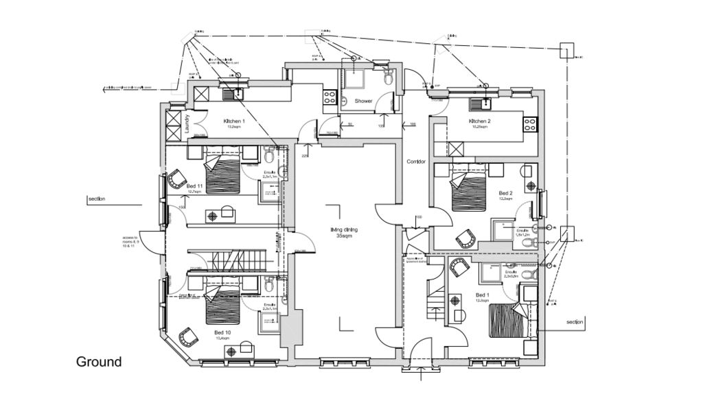 Ground floor plans for the HMO