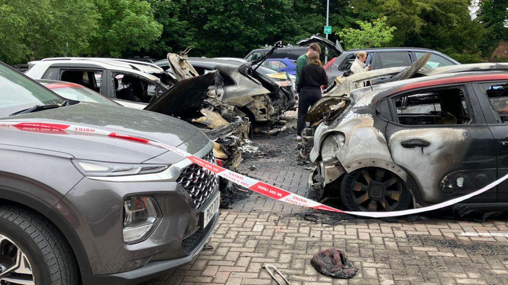 Cars damaged outside health club at Holywood Exchange