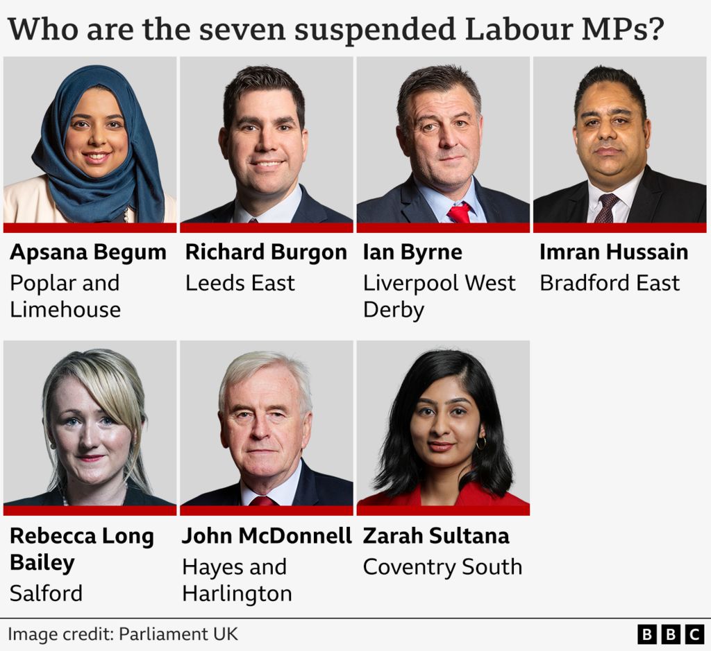 Seven MPs suspended by the Labour party for six months