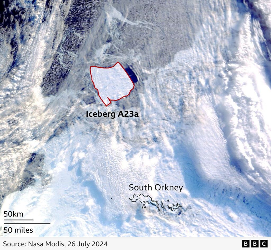 Satellite image of A23a just north of South Orkney