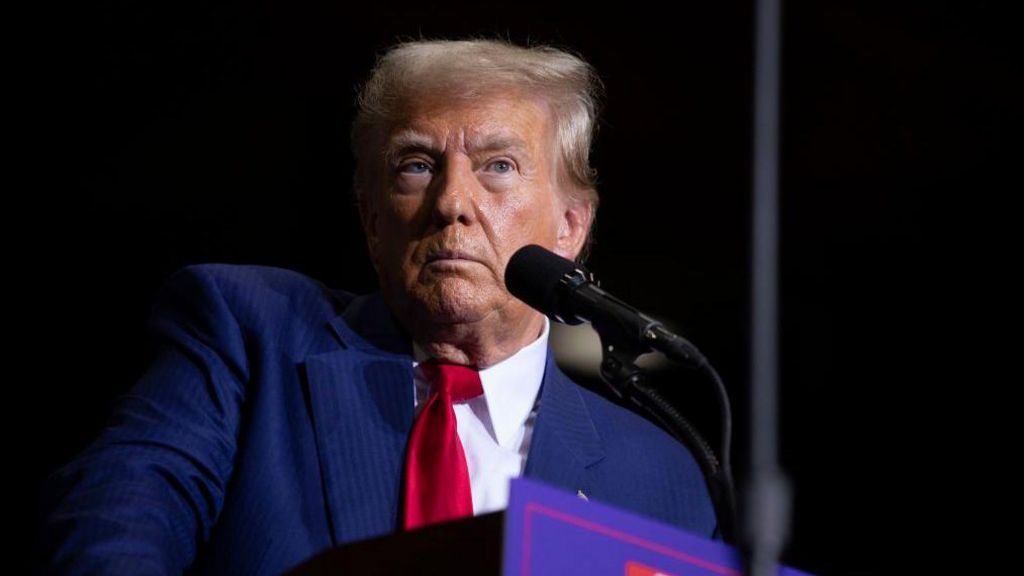 Donald Trump speaks at a rally in Michigan