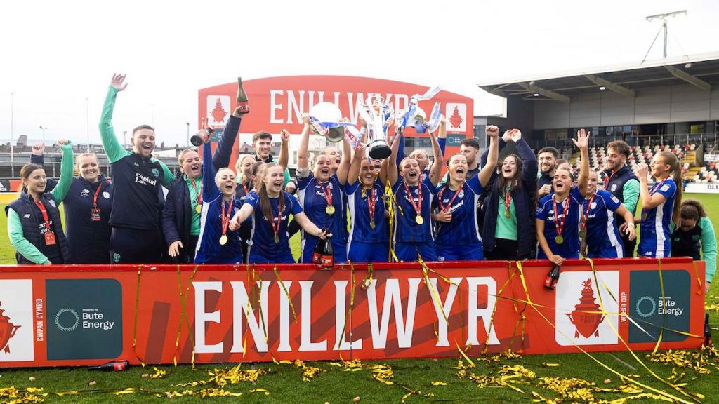 Cardiff City Women lift the Welsh Cup trophy
