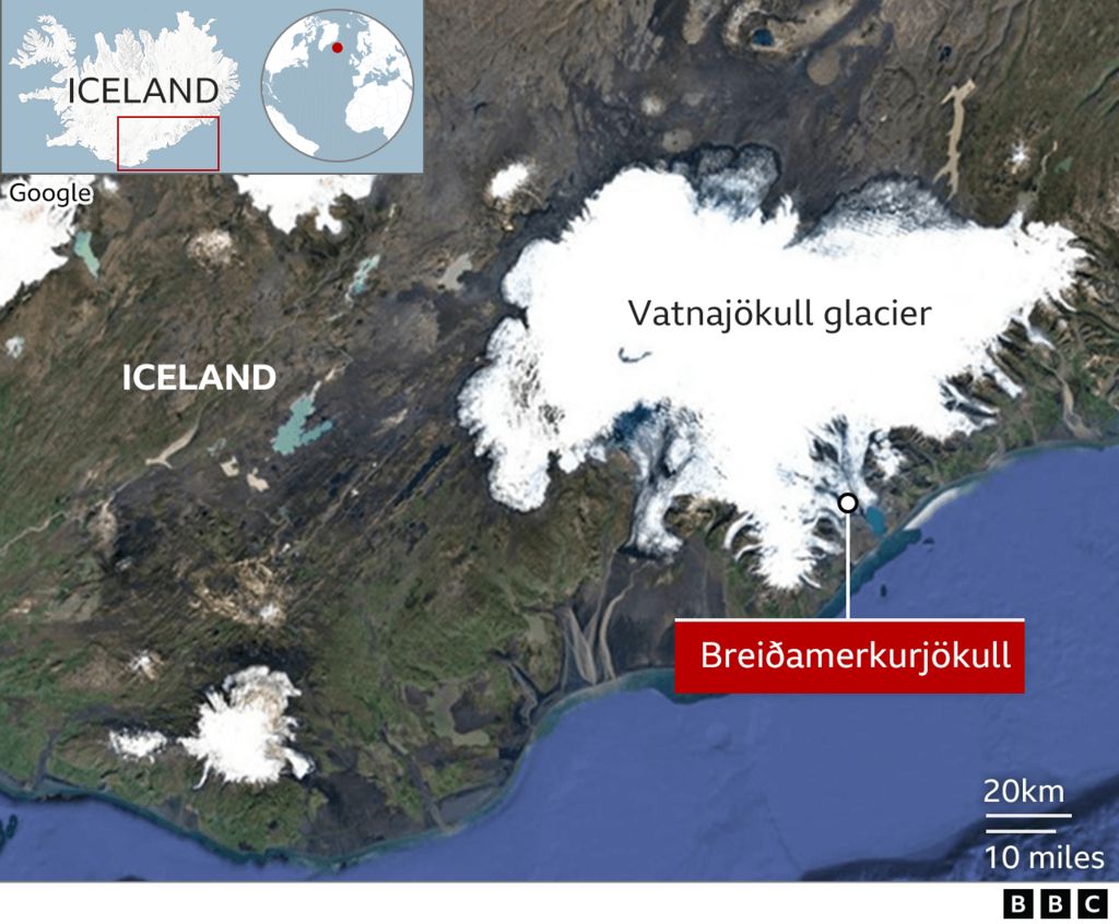 Map showing location of glacier