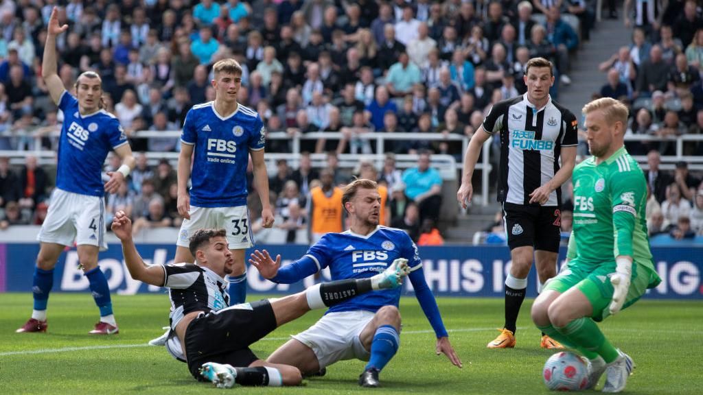 Bruno Guimaraes scores against Leicester