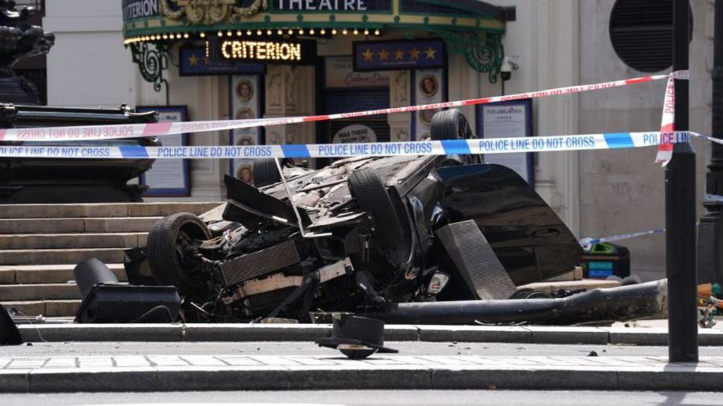 A black car crashed in Piccadilly Circus