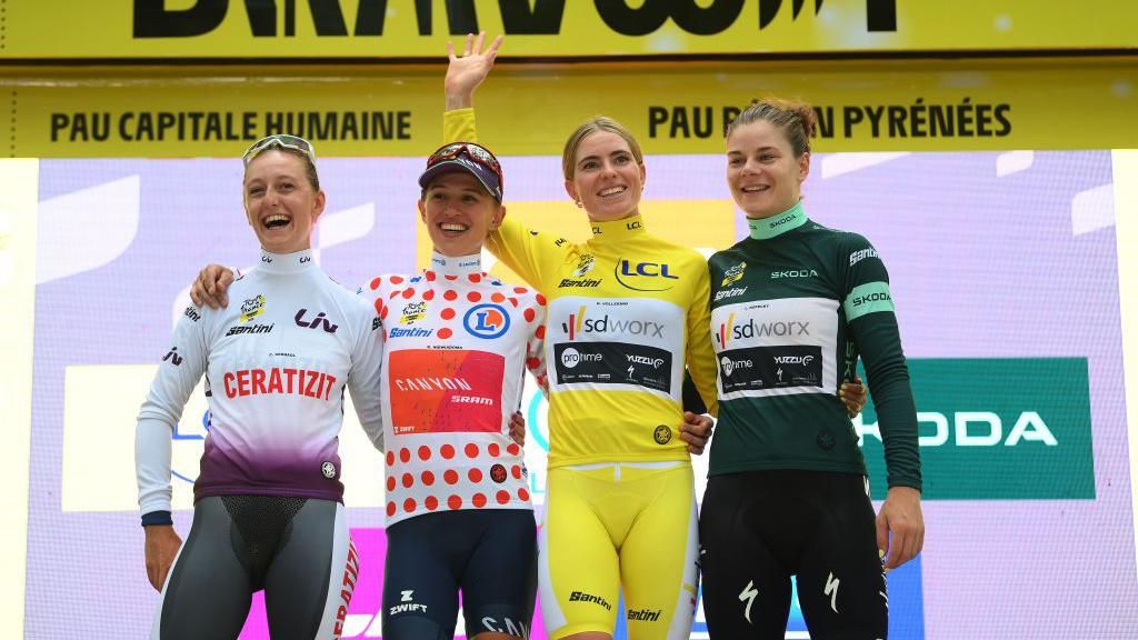 The Tour de France Femmes jersey winners on the podium at the end of the 2023 race