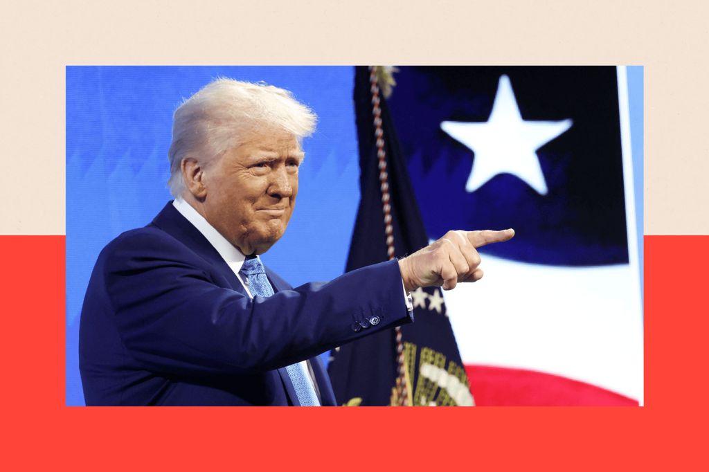 A close up shot of U.S. President Trump with his finger pointed