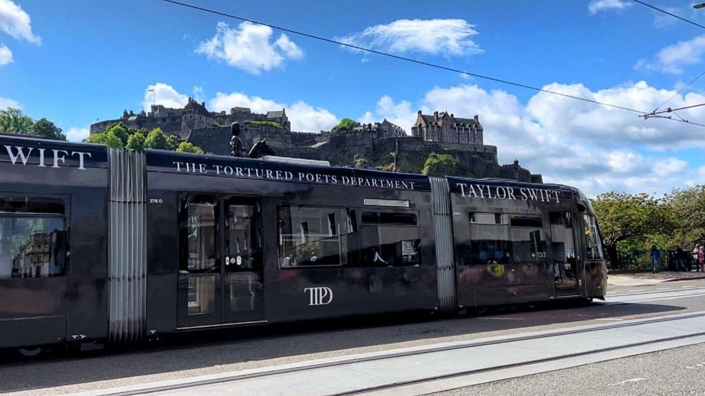 Tram decorated for Taylor Swift in Edinburgh