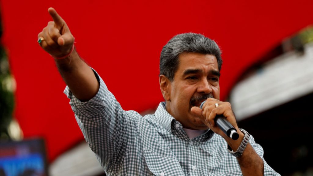 Venezuelan President Nicolás Maduro delivers a speech during a rally to celebrate the results of last month's presidential election, in Caracas, Venezuela August 28, 2024.