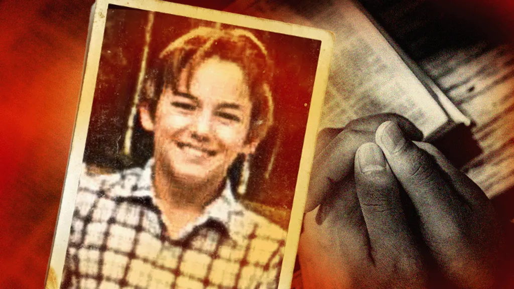 Promo image shows Michael Havet in the 1980s with a stock image of someone praying in the background.