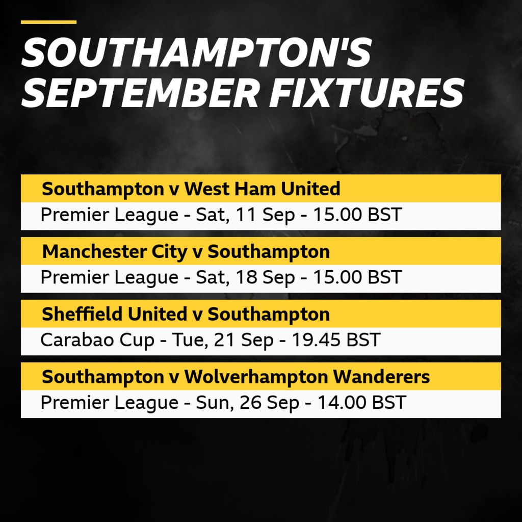 Southampton's September fixtures BBC Sport