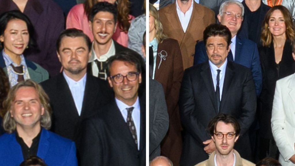 Leonardo DiCaprio and Benicio del Toro in the Oscars class photo