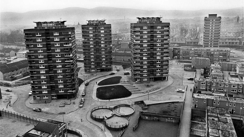 Aerial photo of New Lodge estate in Belfast