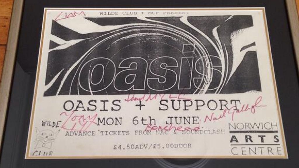 Oasis tour poster for Norwich Arts Centre gig signed by the members